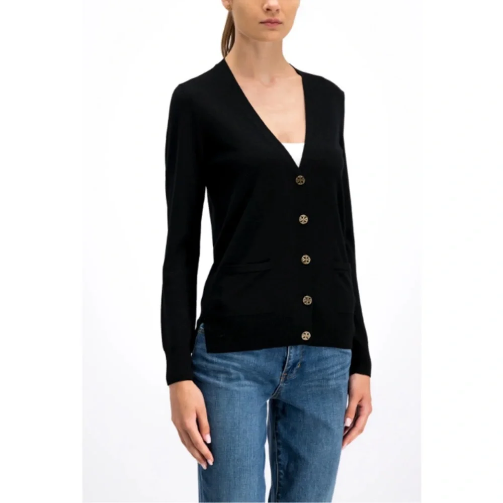 Tory Burch Madeline Merino Wool Cardigan Navy